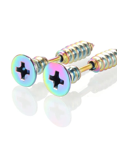 Load image into Gallery viewer, 1Pair Punk Fashion Gold Black Colorful Stainless Steel Nail Screw Stud Earring for Women Men Helix Ear Body Piercing Jewelry

