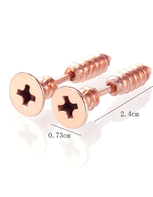 Load image into Gallery viewer, 1Pair Punk Fashion Gold Black Colorful Stainless Steel Nail Screw Stud Earring for Women Men Helix Ear Body Piercing Jewelry
