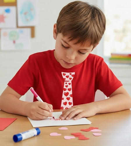 Boys Valentines Day Shirt Red Hearts Tie Toddler Infant Kids T-Shirt