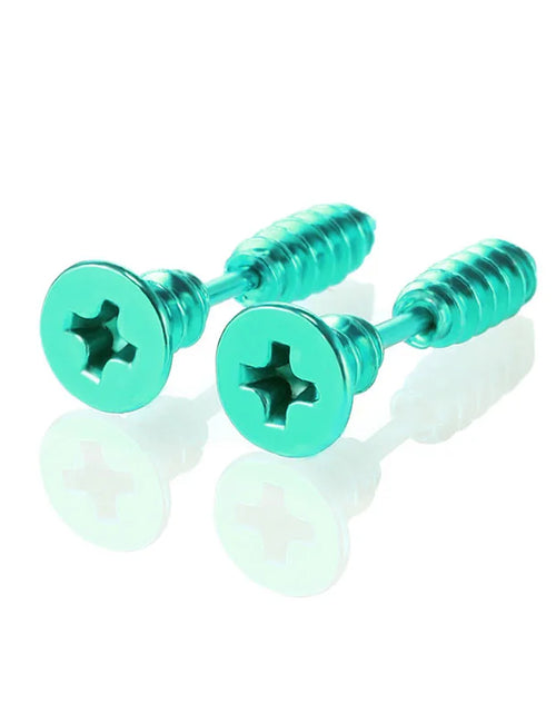 Load image into Gallery viewer, 1Pair Punk Fashion Gold Black Colorful Stainless Steel Nail Screw Stud Earring for Women Men Helix Ear Body Piercing Jewelry
