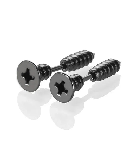 Load image into Gallery viewer, 1Pair Punk Fashion Gold Black Colorful Stainless Steel Nail Screw Stud Earring for Women Men Helix Ear Body Piercing Jewelry
